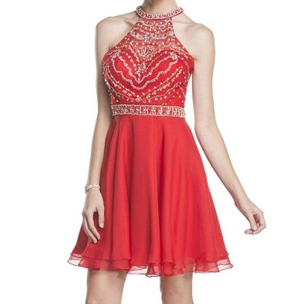 NWT Aspeed Design S1601 Homecoming Dress Chiffon Red Size XS